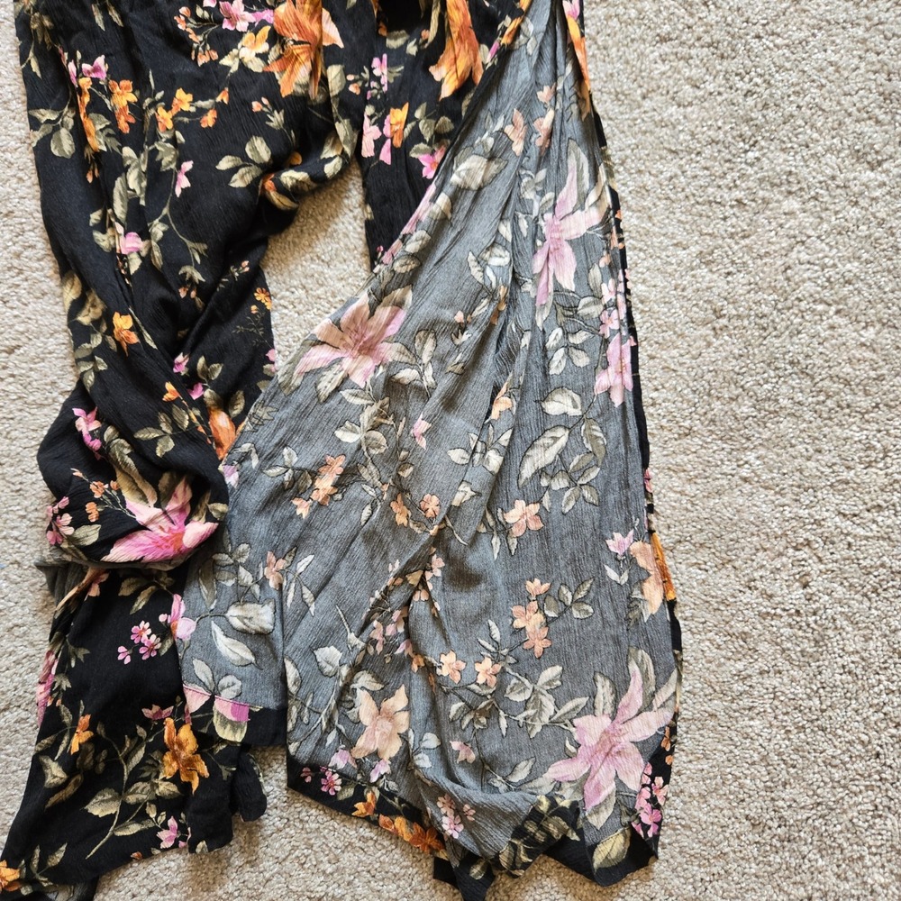 American Eagle Floral pantsuit Black Pink Orange Wide Leg Smocked Back Womens M - Picture 12 of 12